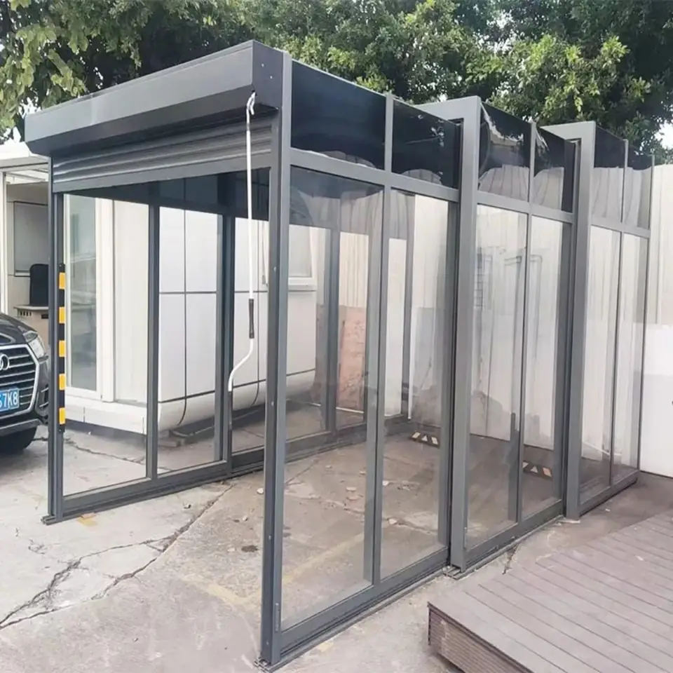 Garaj telescopic, vedere laterală pe trei module