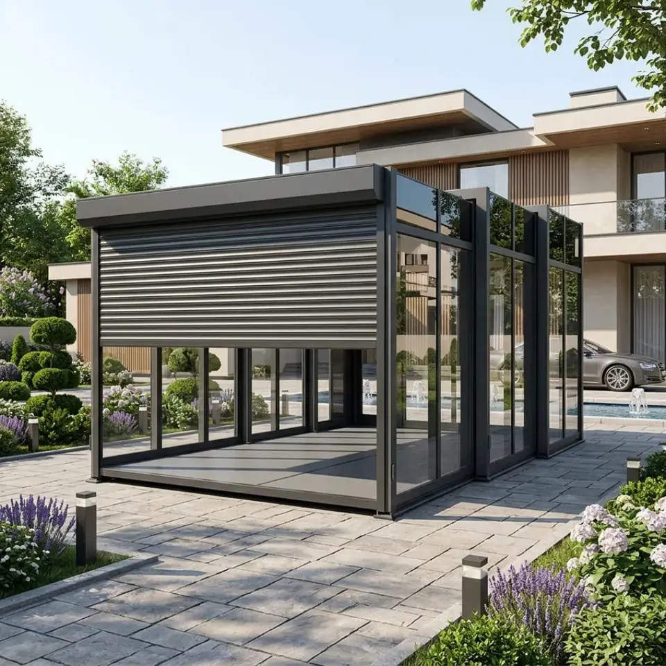 Garaj telescopic modular, randare cu rulourul frontal coborât