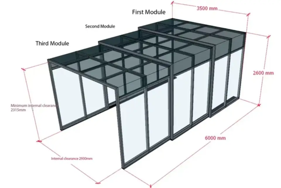 Schiță cu cote: 3500 × 2600 mm, lungime extinsă 6000 mm